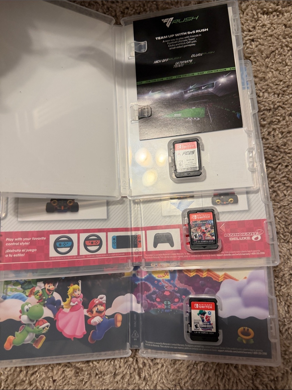 VEUC used 5x Nintendo switch Mario bros wonder FC25 soccer Mario kart deluxe - Picture 2 of 2